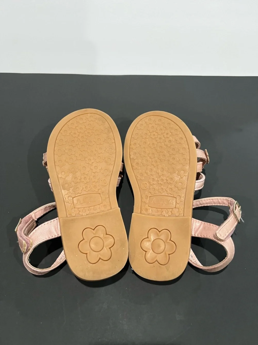 Sugar Pink Iridescent Floral Butterfly Glitter Strap Adjustable Ankle Sandal Kid